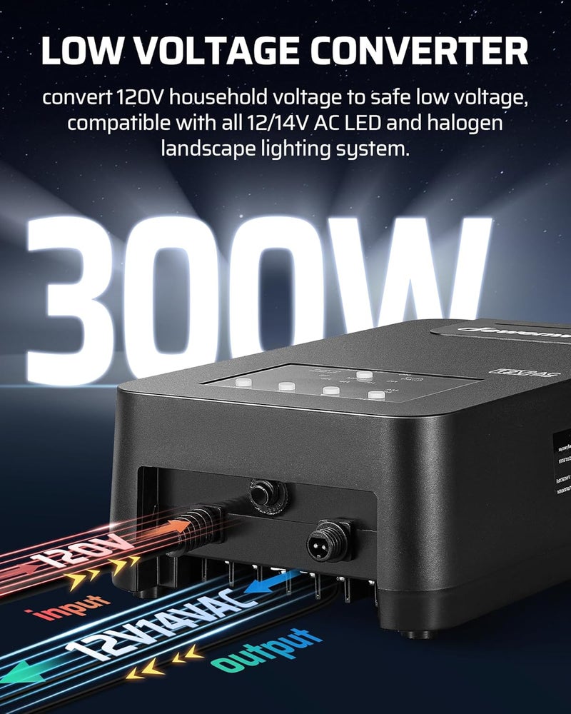 DEWENWILS 300W Low Voltage Landscape Transformer,120V AC to 12V/14V AC Low Voltage Transformer, Weatherproof Outdoor Landscape Lighting Transformer for Garden Lights, Spotlights, Steplights - Image 4